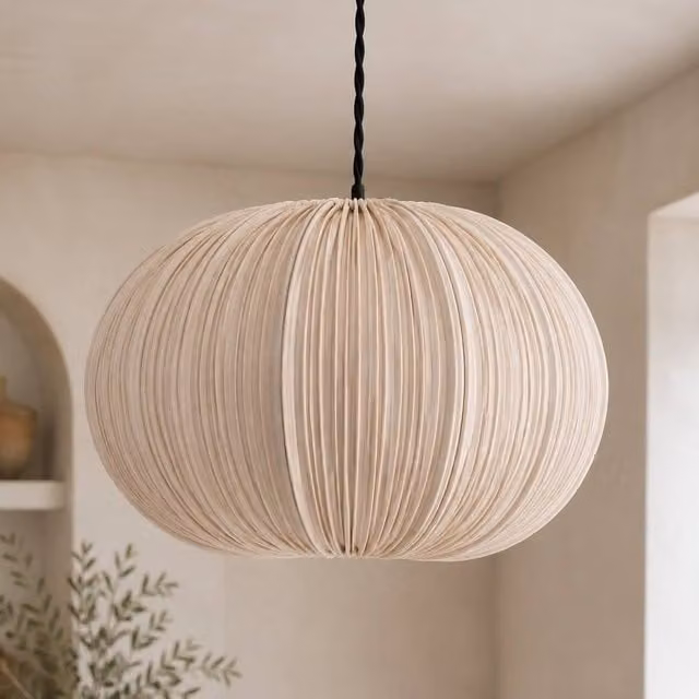 CGC Lighting Palmira Large Oval Stretch Ruffled Silk Fabric Lampshade in Beige and Gold