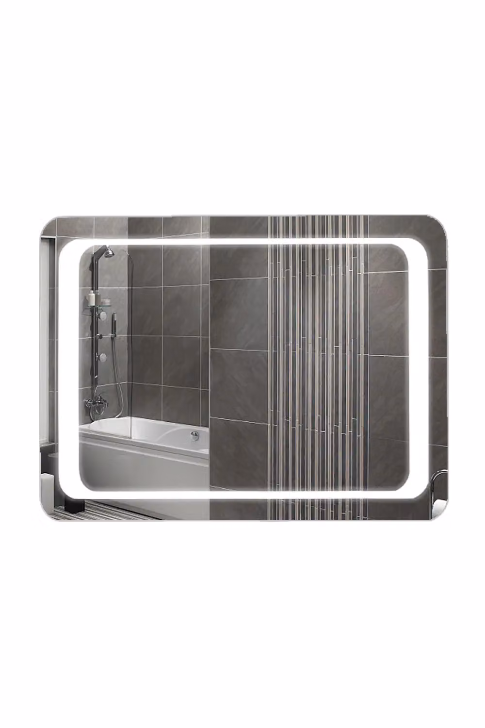 H&O Direct LED Wall Mounted Steam Free Illuminated Bathroom Mirror in Silver, W: 60 cm, H: 80 cm – 2