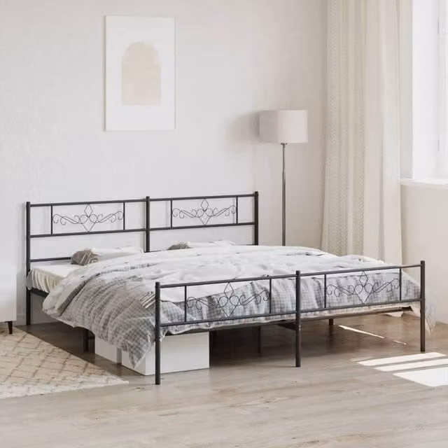 Berkfield Home Metal Bed Frame with Headboard and Footboard in Black, Super King Size (200 x 200 cm) – 1