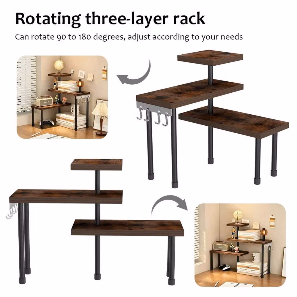 EONLION 3 Tier Corner Shelf Organiser Spice Storage Rack in Brown, H 100 cm x W 43 cm x D 100 cm – 4