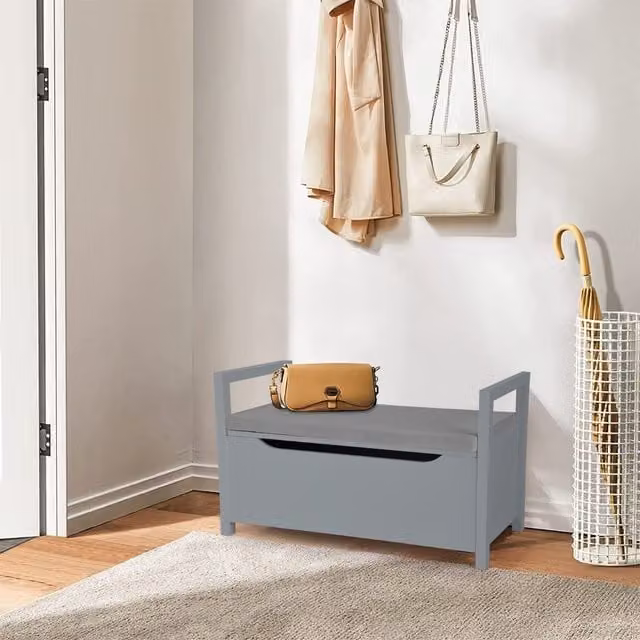 Costway 2-in-1 Wooden Shoe Storage Cabinet and Changing Bench with Padded Seat in Grey