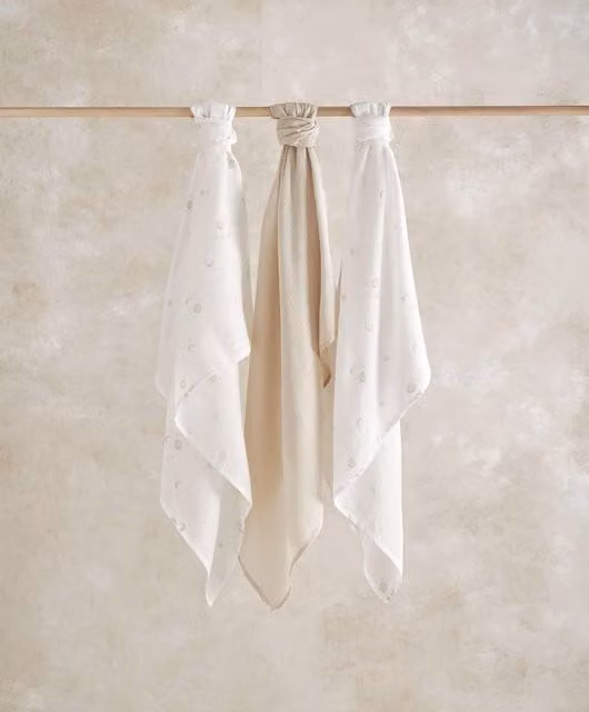 Mamas & Papas Large Muslin Squares 3 Pack in Sand and White