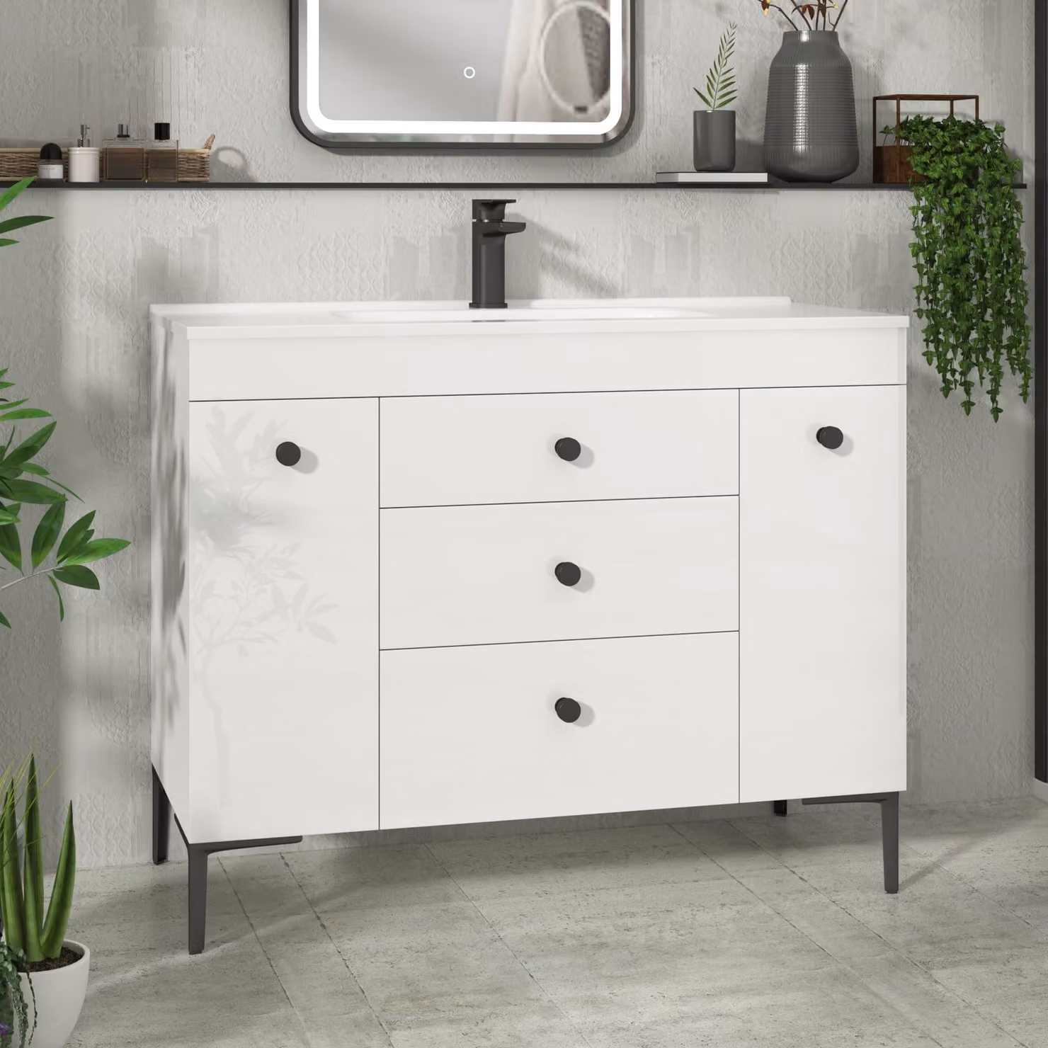 Royal Bathrooms Verona Gloss White Floor Standing Bathroom Vanity Unit with Ceramic Basin and 3 Drawers, Width: 100 cm