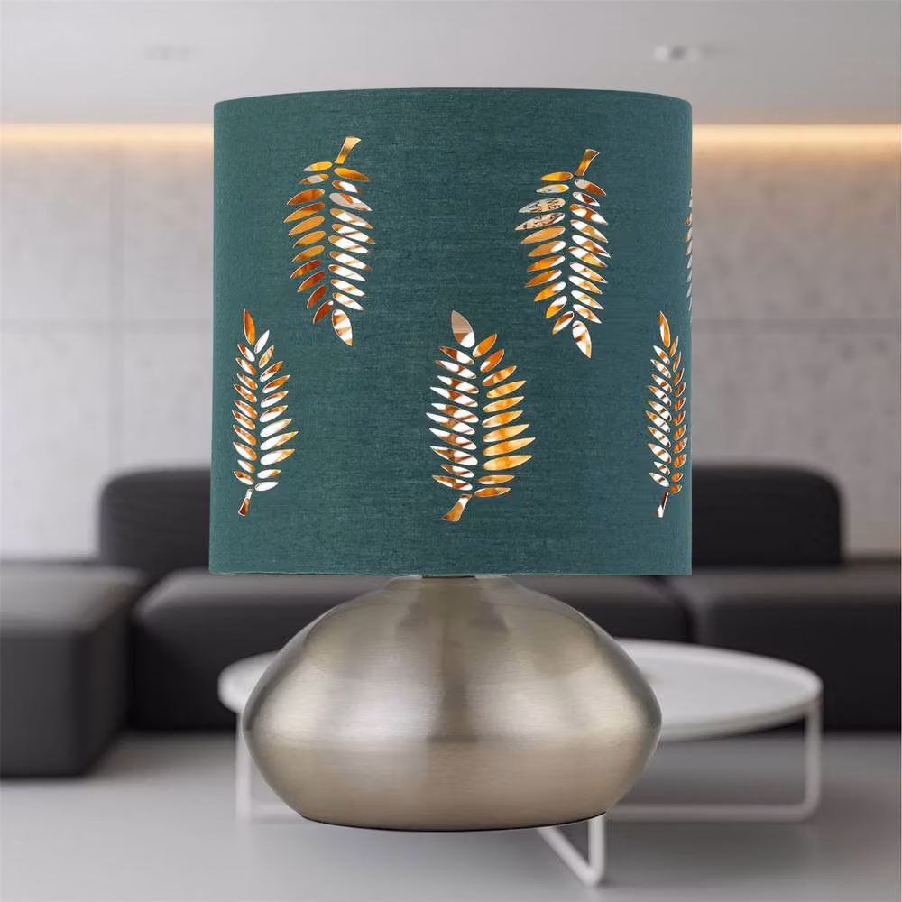 First Choice Lighting Jenson Touch Table Lamp in Chrome with Green Fabric Shade – 3
