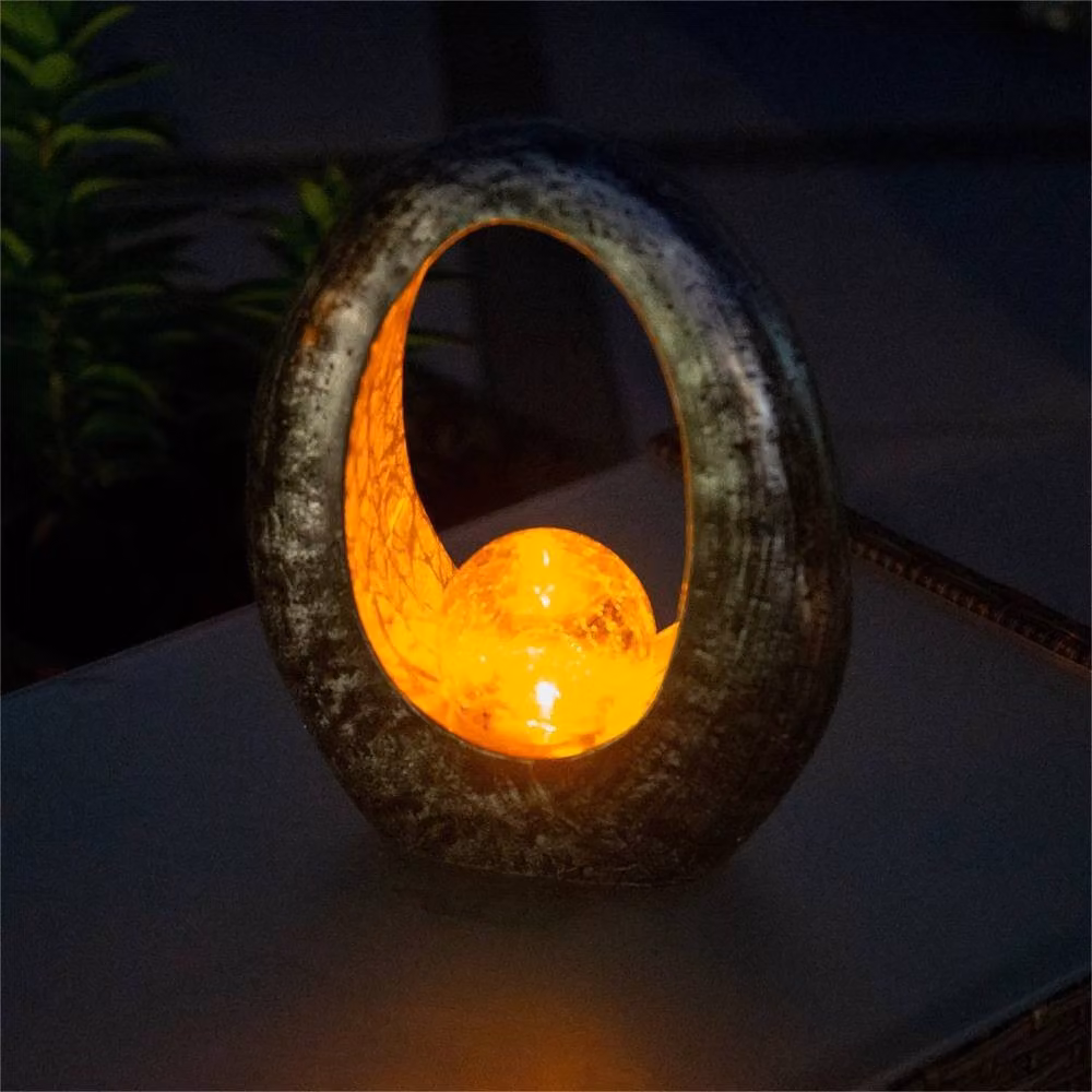 NESTLUNE Solar Powered Full Moon Resin Garden Ornament in Black, H 100 cm x W 15 cm x D 15 cm – 3