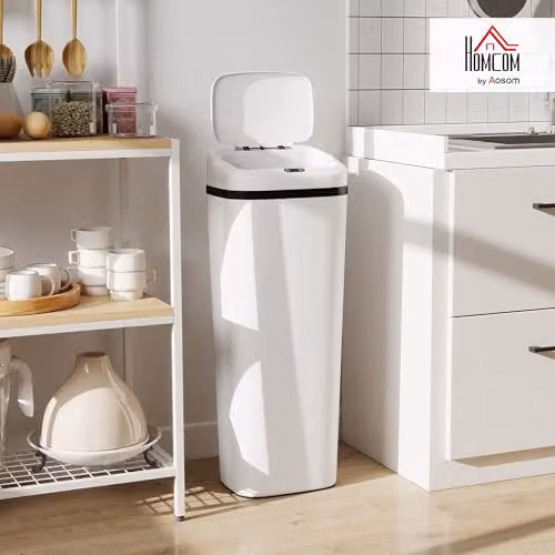 HOMCOM 50L Automatic Sensor Slim Kitchen Bin in White, W/D/H: 33 x 25 x 84 cm – 2