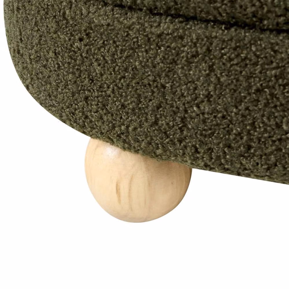 Wyld and Coco Green Boucle Pouffe with Pine Legs – 5
