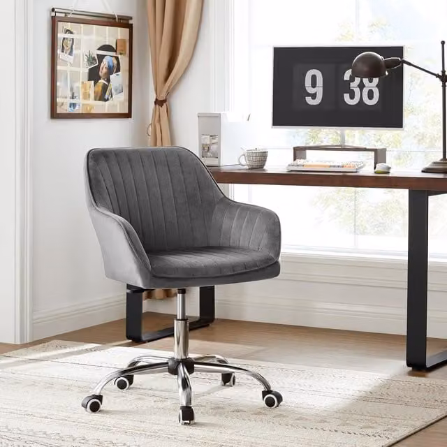 SONGMICS Grey Velvet Adjustable Swivel Task Chair for Home Office and Bedroom