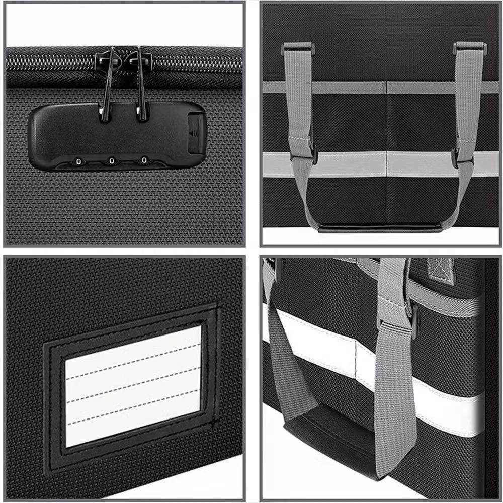 VOGREX Collapsible Fireproof Document Box, Lockable Fabric File Storage Organizer in Black – 4
