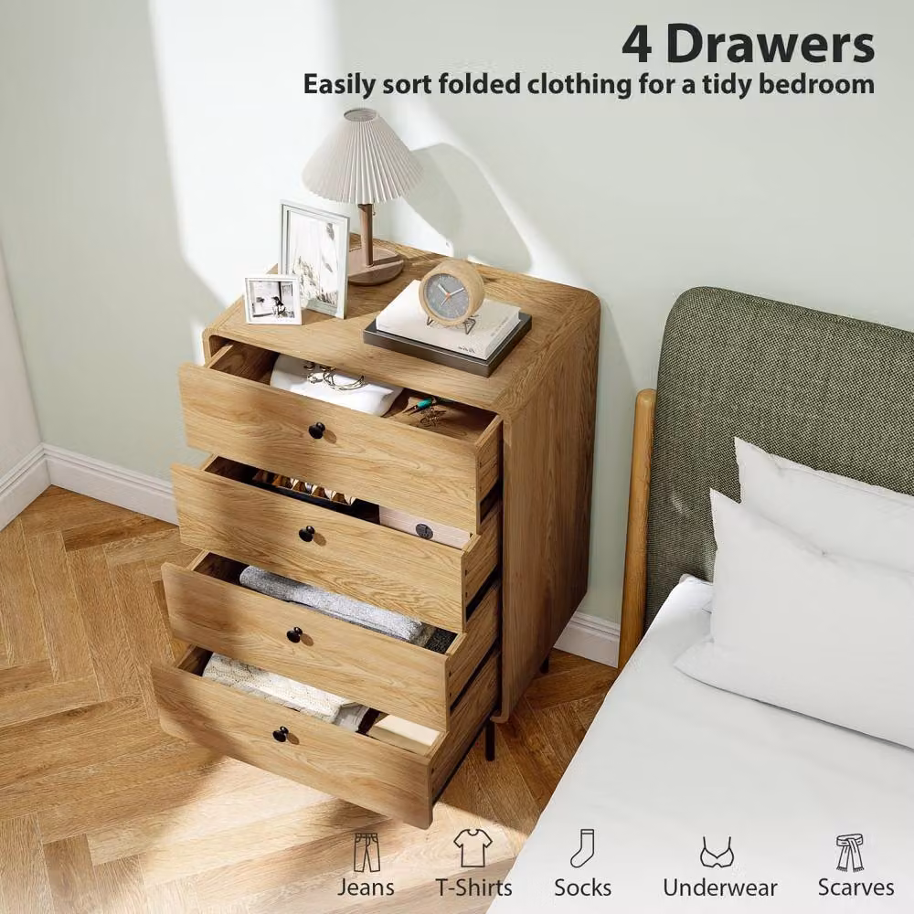 Wyld Haus Elmira 4 Drawer Modern Storage Chest in Light Oak Effect – 4