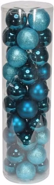 KDMD 48 Turquoise Christmas Baubles with Matt, Shiny and Glitter Finishes, Diameter: 8 cm