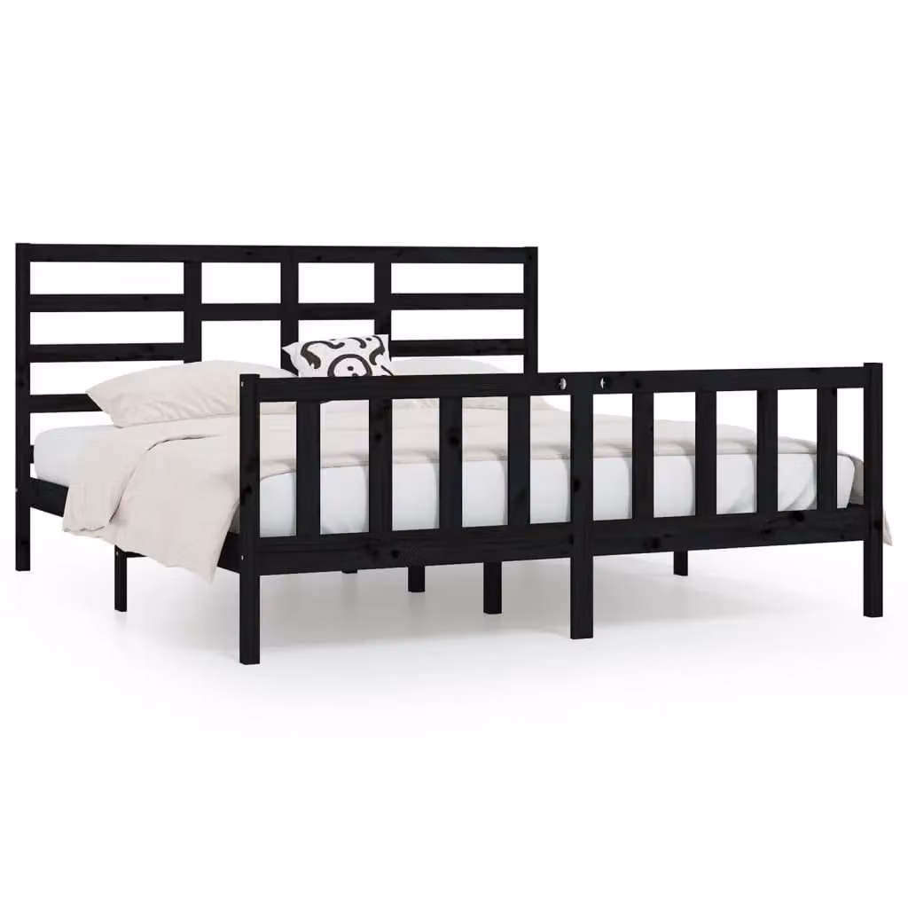 Berkfield Home Black Solid Wood Pine Bed Frame 200 x 200 cm – 2