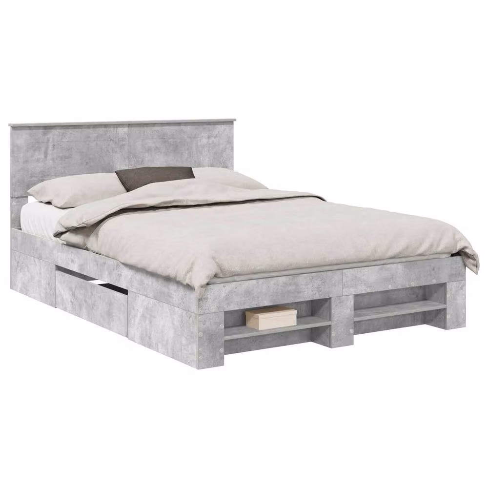 Berkfield Home Modern Bed Frame in Grey Engineered Wood, W/D/H: 140 x 200 cm – 2