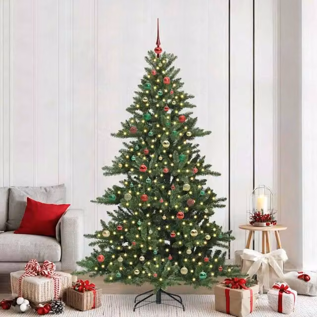 Berkfield Home Artificial Hinged Green Christmas Tree with 300 LEDs, Height: 210 cm – 1