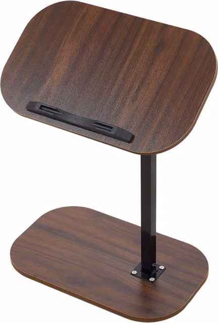 Modern Height Adjustable C Shaped Side Table in Walnut Wood and Black