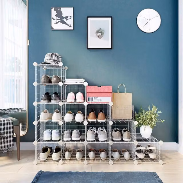 SONGMICS Modular Mesh Panel Shoe Rack Organizer in White