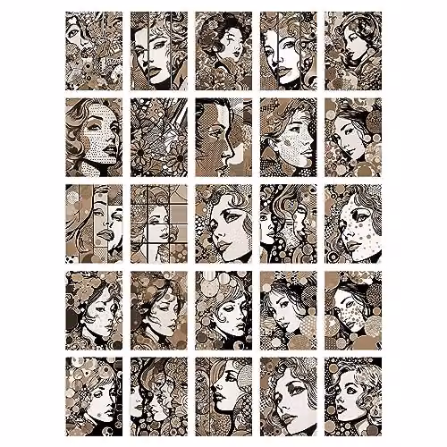 Artery8 50 Piece Sepia Pop Art Bubble Comic Aesthetic Collage Kit Wall Art Prints, W: 15 cm, H: 10 cm
