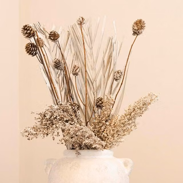 Marco Paul 9pc Set of Neutral Beige Artificial Dried Flower Bouquet for Boho Wedding Tabletop Decor