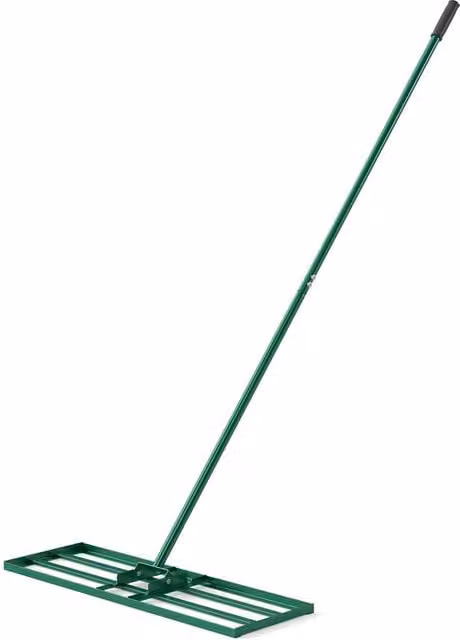 Costway Heavy-Duty Metal Lawn Leveling Rake with Adjustable Handle in Green