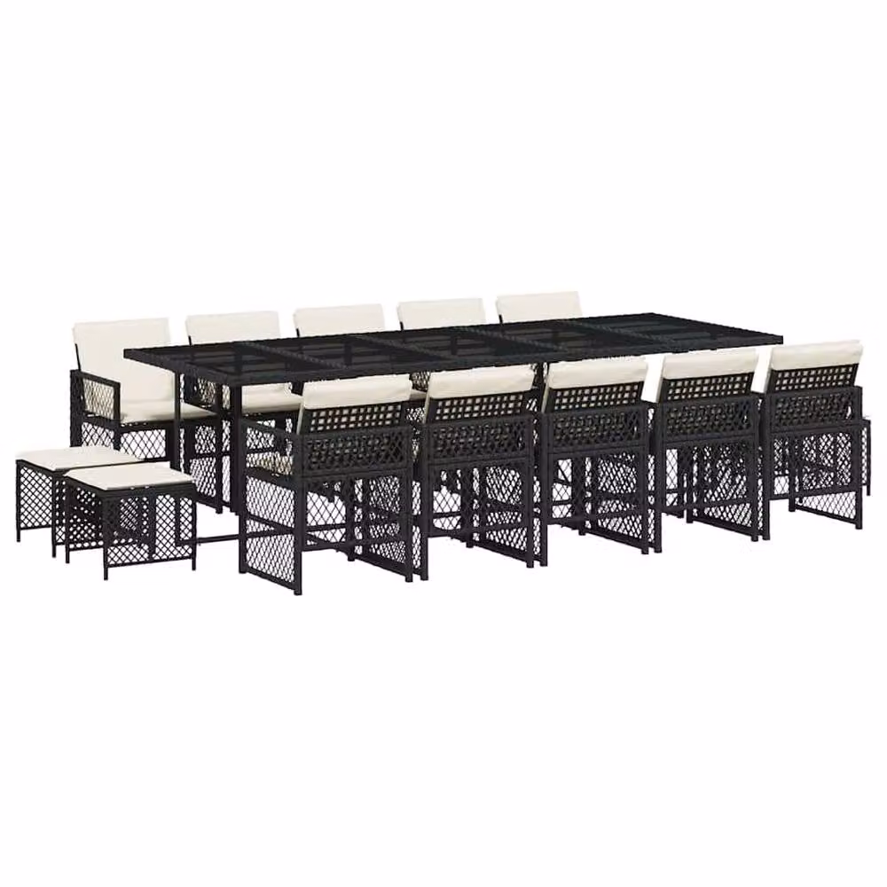 Berkfield Home 15 Piece Black Poly Rattan Garden Dining Set with Cushions – 2