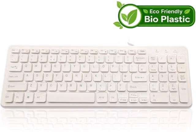 Accuratus Bioplastic 960 USB Wired Full Size Keyboard in Woad Blue and Chalk White
