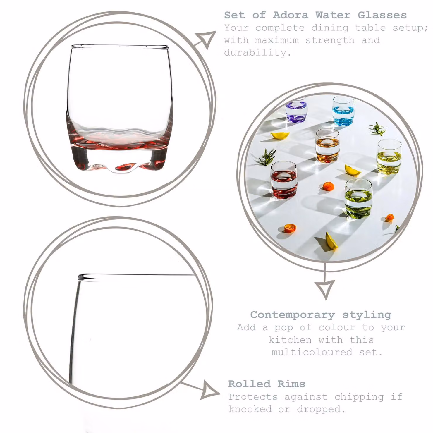 LAV Adora Multicolour Tumbler Water Glasses, 290ml, Pack of 12 – 3