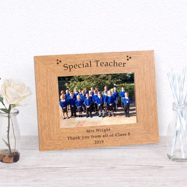 Uniqueful Personalised Special Teacher Thank You Wood Picture Frame, Brown, W/D/H: 19.5 x 19.5 x 19.5 cm