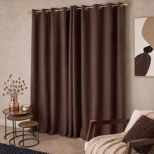 OHS Brown Blackout Eyelet Curtains with Woven Texture and Thermal Insulation, 2 Panels, Width: 168 cm, Height: 183 cm – 1