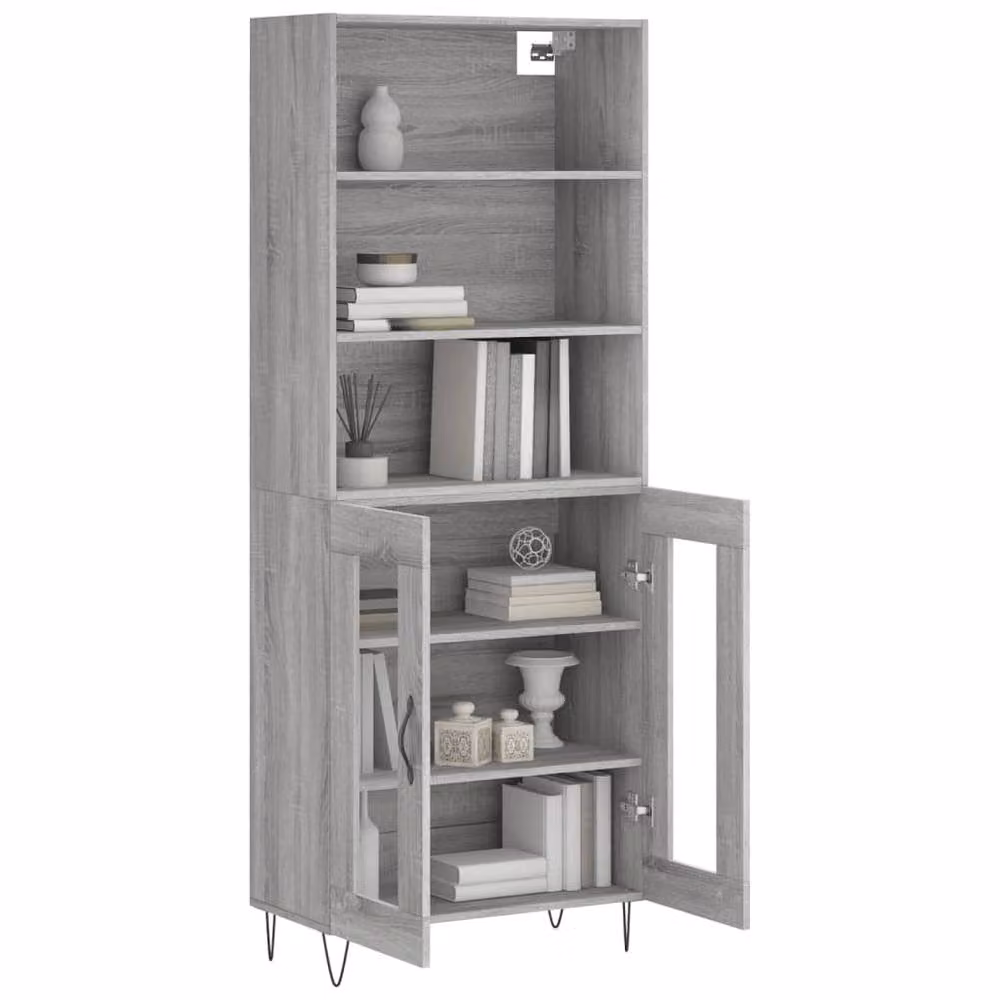Berkfield Home Grey Sonoma Highboard with Glass Doors, W/D/H: 69.5 x 34 x 180 cm – 2