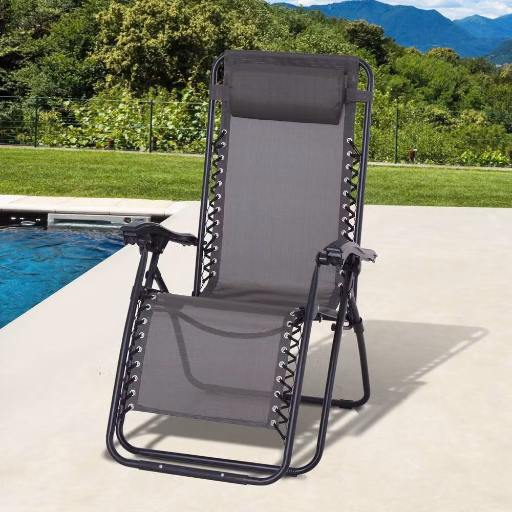 ERGOVEXA Zero Gravity Outdoor Armchair with Powder Coated Steel Frame and Textilene Fabric in Grey – 4