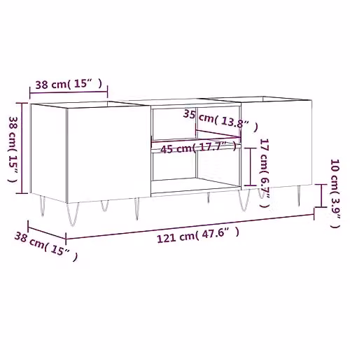 vidaXL Record Cabinet in Smoked Oak, W/D/H: 121 x 48 x 48 cm – 3