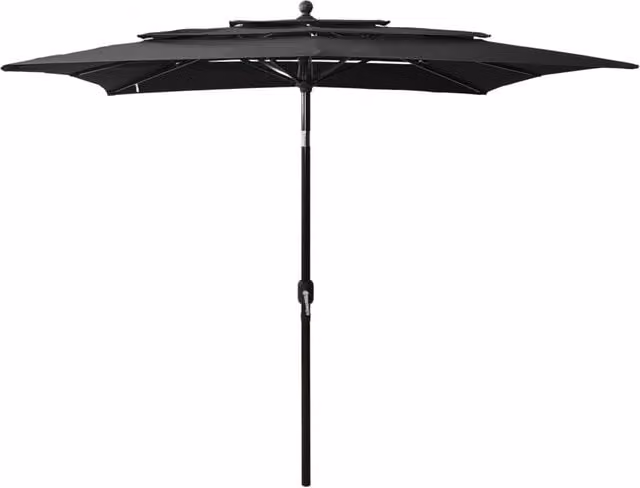 Berkfield Home 3-Tier Parasol with Black Polyester Canopy and Aluminium Central Pole – 1