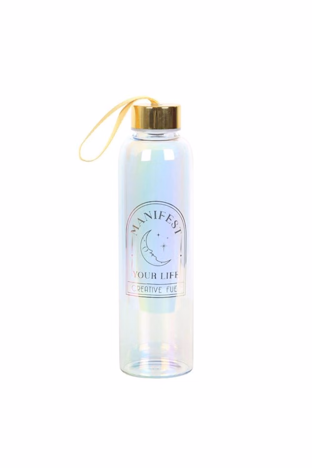 KDMD Manifest Your Life Iridescent Glass Water Bottle, Clear and Gold, 500 ml – 2