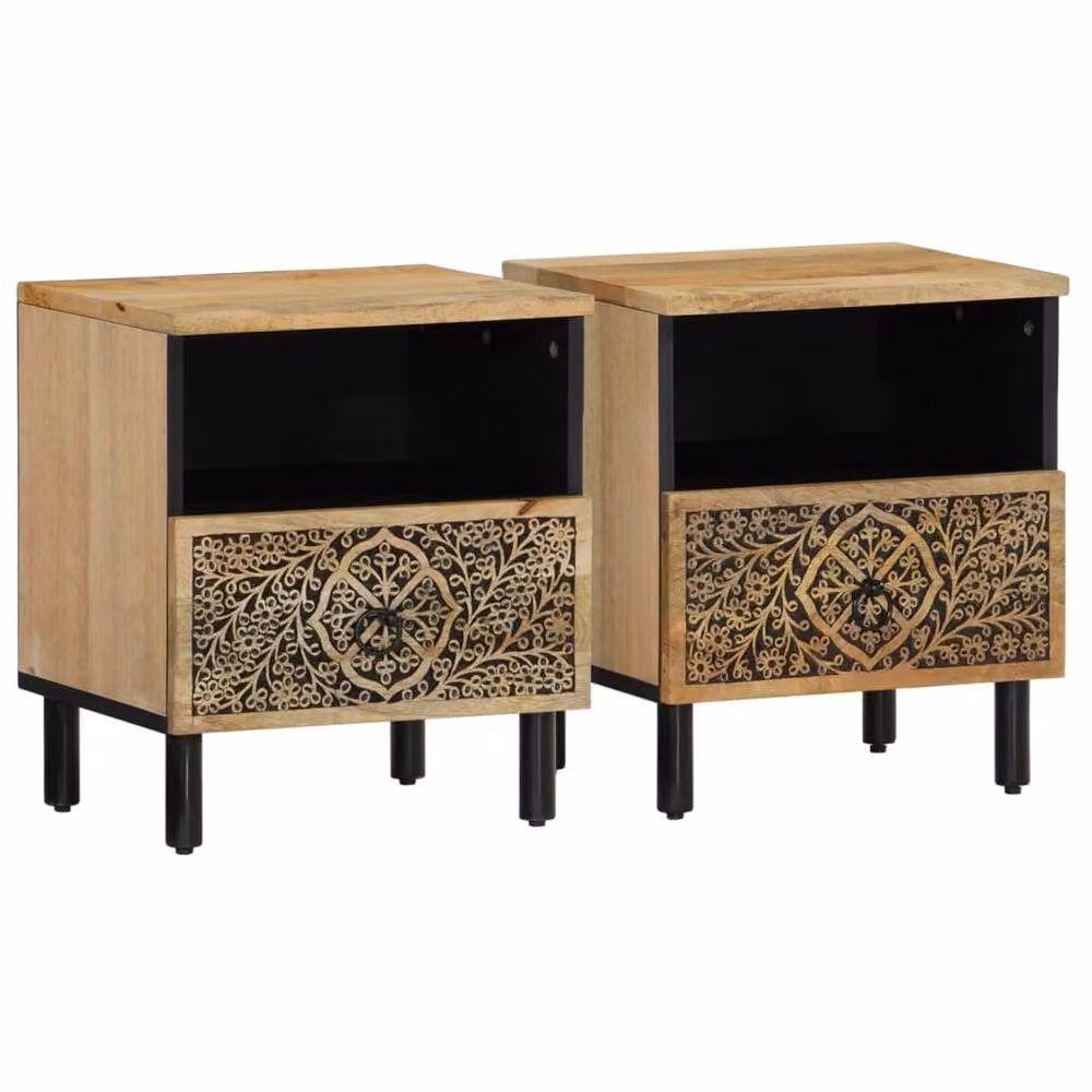 Berkfield Home Beautiful Bedside Cabinets, Set of 2, Brown Solid Mango Wood, W/D/H: 40 x 33 x 46 cm – 2