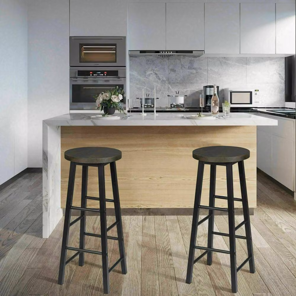 NESTLUNE Set of 2 Retro Kitchen Bar Stools in Black – 4