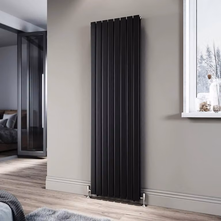 Elegant Black Vertical Designer Steel Radiator, H 180.0 cm x W 54.4 cm