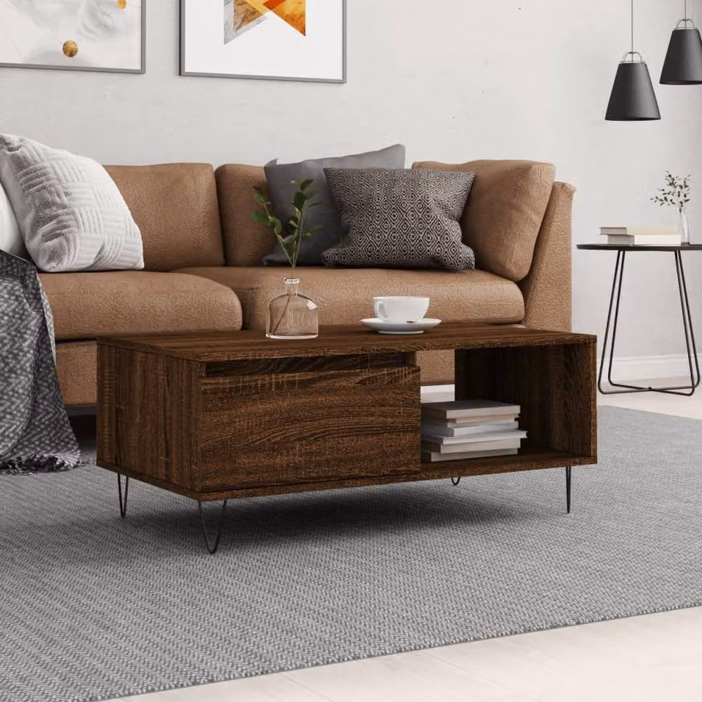 Berkfield Home Modern Rectangular Coffee Table in Brown Oak, W/D/H: 90 x 50 x 36.5 cm – 2