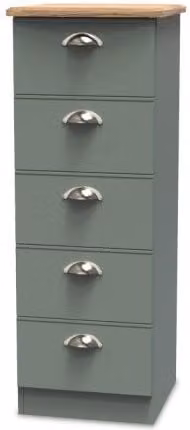 Welcome Victoria 5 Drawer Tall Narrow Chest of Drawers in Modern Matt Wood Finish