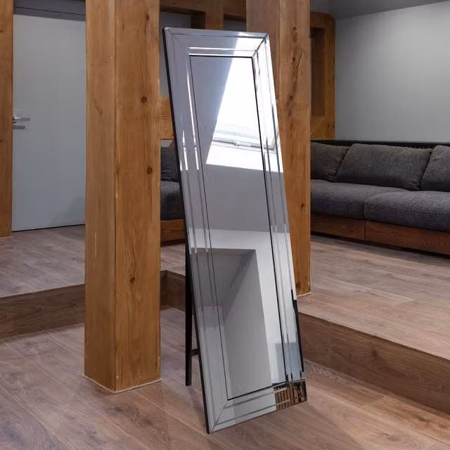 MirrorOutlet Langley All Glass Bevel Cheval Dress Mirror in Silver, H 170 cm x W 58 cm – 1