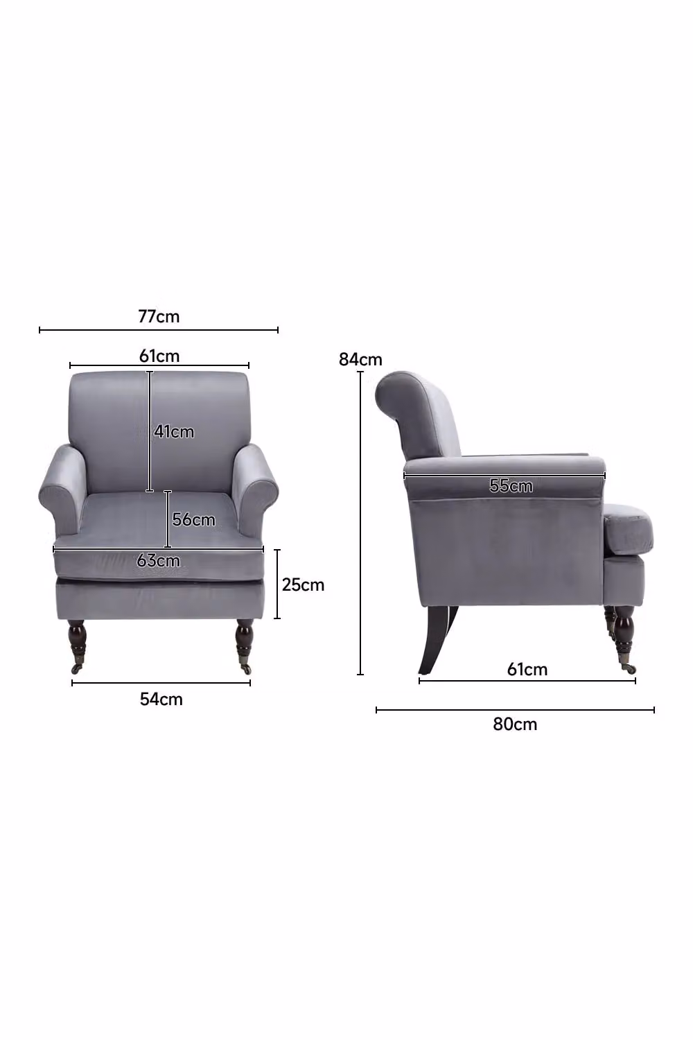H&O Direct Modern Velvet Accent Chair in Grey with Solid Wood Frame – 2