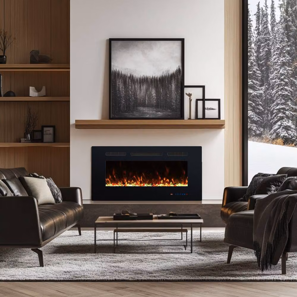 Valuxhome Black Electric Fire, Recessed or Wall Mounted with 13 Flame Bed Fuel Colours – 4