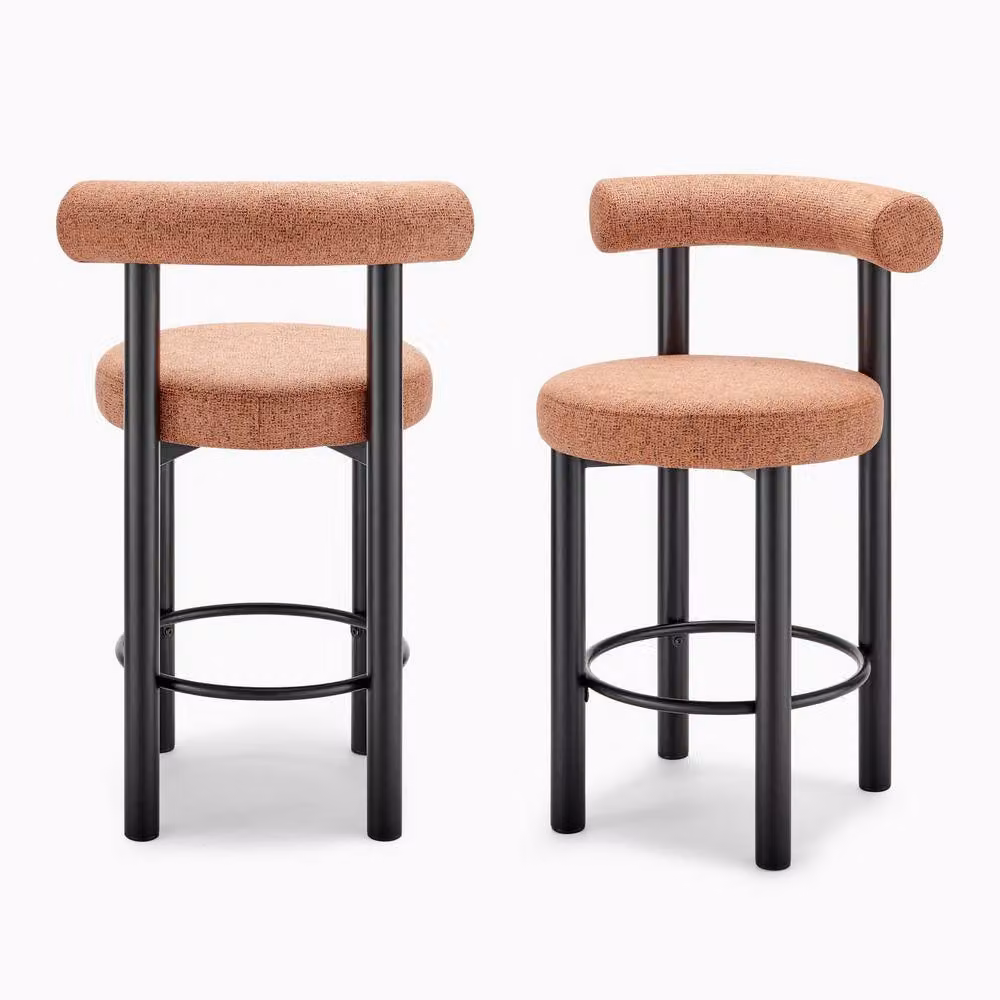 FurnitureboxUK Set of 2 Seren Mid-Century Fabric Bar Chairs in Terracotta Orange with Black Legs – 2