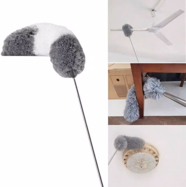NESTLUNE Grey and White Extendable Telescopic Microfibre Duster with Stainless Steel Handle – 1