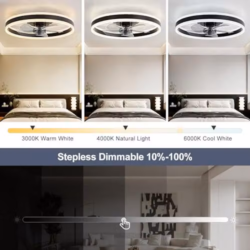 Harper Living 50cm Modern Ceiling Fan with Dimmable LED Light, Remote Control, 6 Speeds and Timer, Black – 2