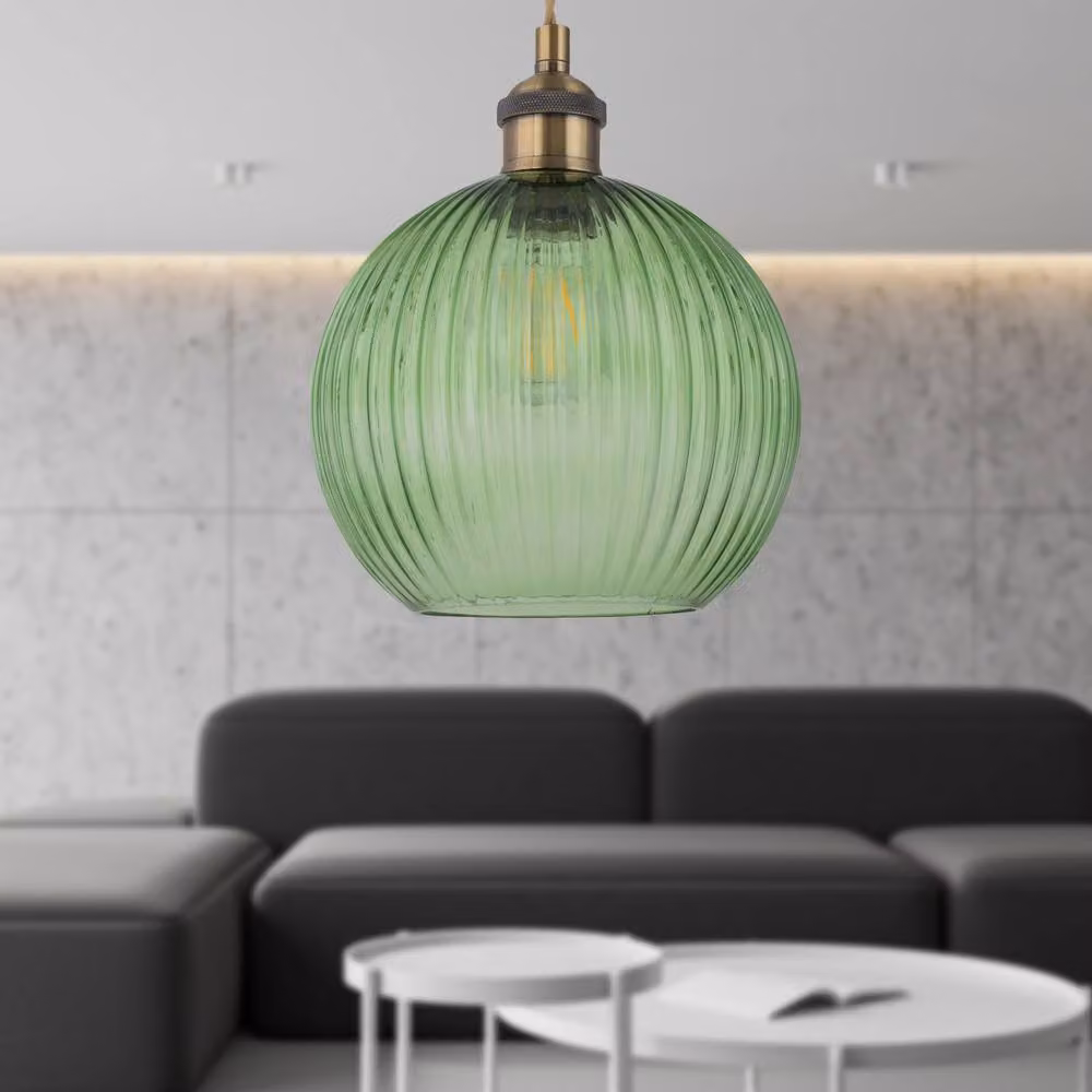 First Choice Lighting Betchley Set of 2 Vintage Suspended Pendant Lights with Green Glass Shades and Antique Brass Finish – 3