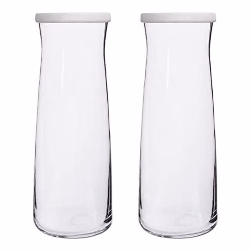 LAV Vera Glass Carafe Set with White Lids, 1.2 l, Pack of 2 – 1