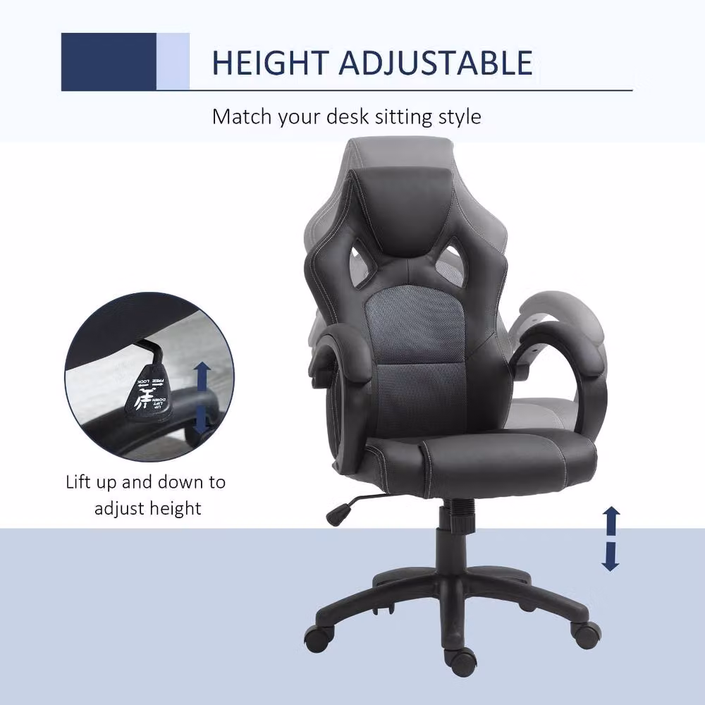 Rolipo Grey Faux Leather Swivel Task Chair for Home Office – 6