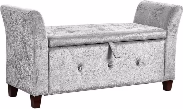 Kelvenix Silver Velvet Storage Ottoman Rectangular Seat Stool Bench – 1