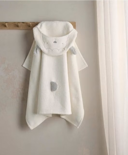 Mamas & Papas White Fluffy Cotton Terry Hooded Baby Towel