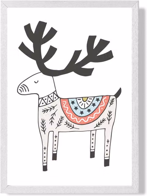 ARTZE Scandi Reindeer Framed Print, Beige and White, A2